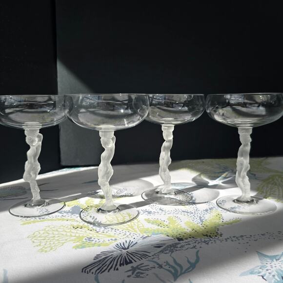 4 pc Bayel Crystal Frosted Bacchus Male Figure Champagne Glasses | See video - Picture 11 of 16